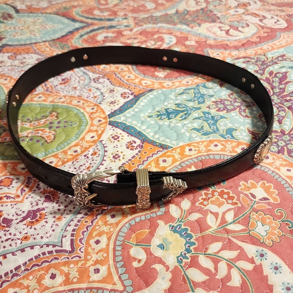 Vintage FOSSIL Genuine Leather Ornate Concho Belt | Size Medium | Black - Picture 6 of 16